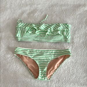 Green and White Striped Bikini Set